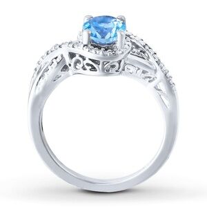 Blue Topaz Ring Diamond Accents White Sterling Silver